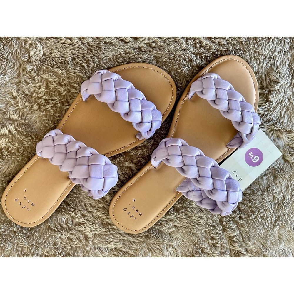 Women's Lucy Braided Slide Sandals Purple- A New Day Vacation Shoe SIZE 6.5‎ NEW